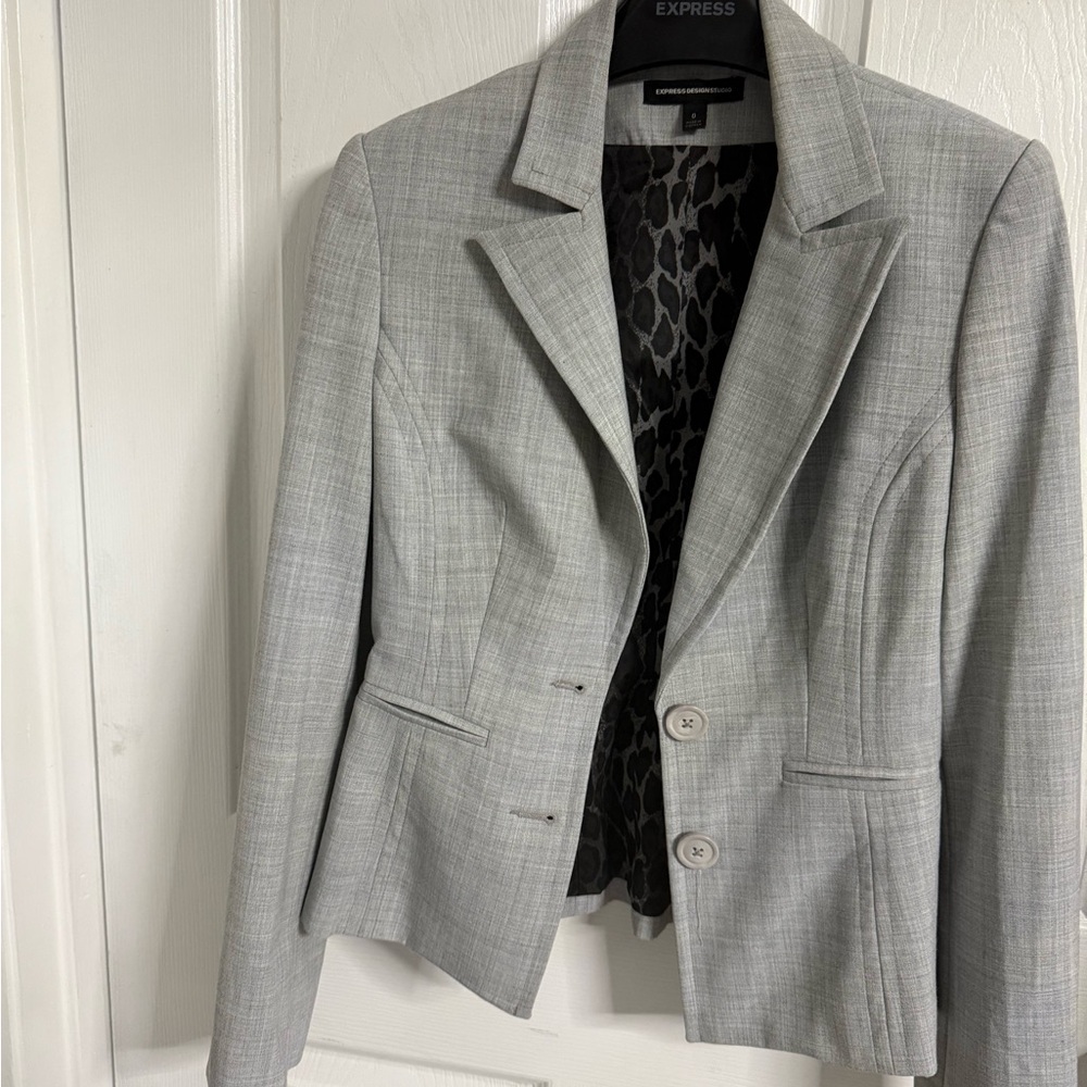 Express Editor Fitted Two Button Gray Blazer - image 1